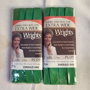 2- Wrights Extra Wide 1/2" Bias Tape #044 Emerald 3 yds